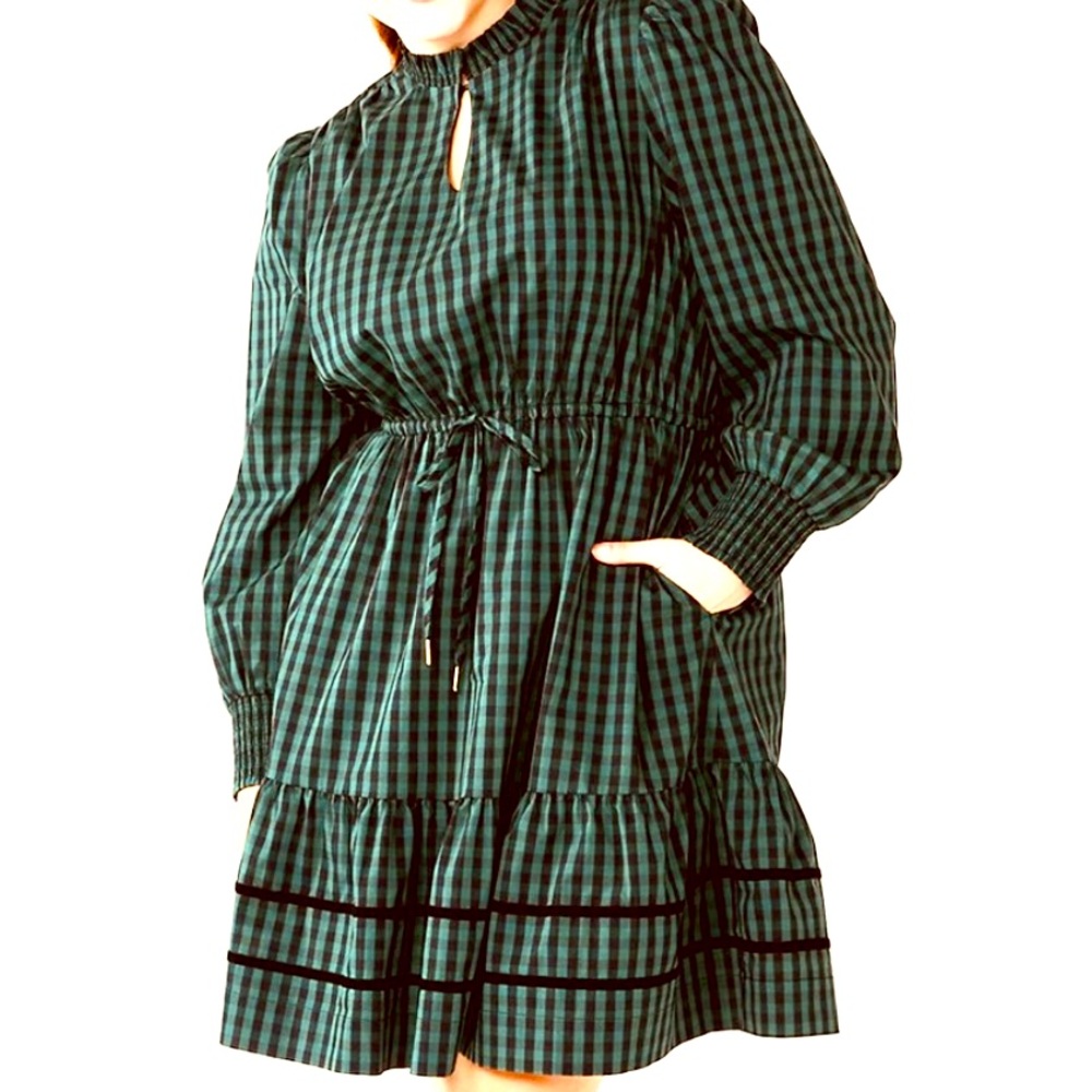 Draper James RSVP Green Buffalo Plaid Tiered Prairie Dress